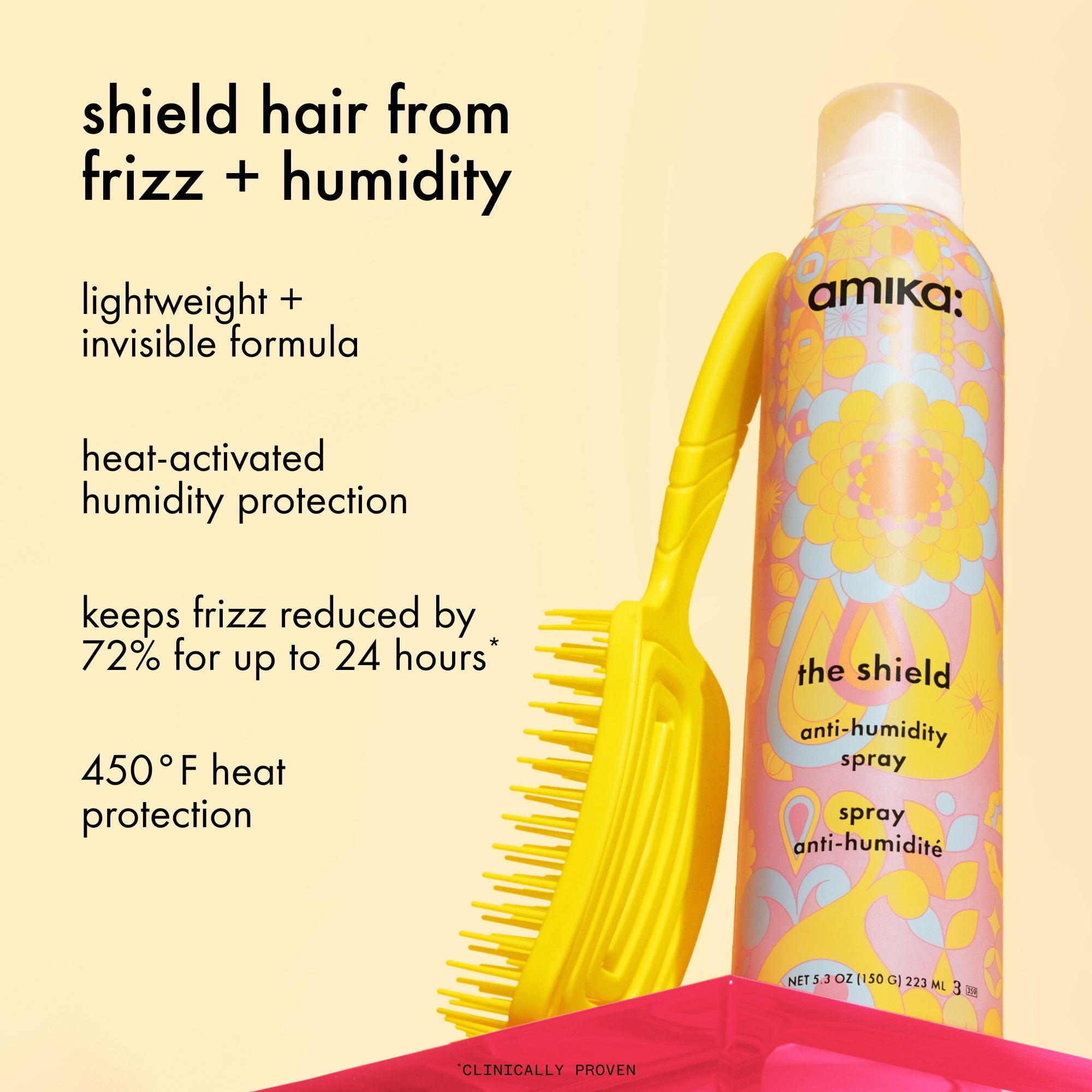amika The Shield benefits: humidity, heat and UV protection