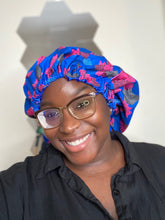 The Comfy - Blue multicolor satin lined bonnet